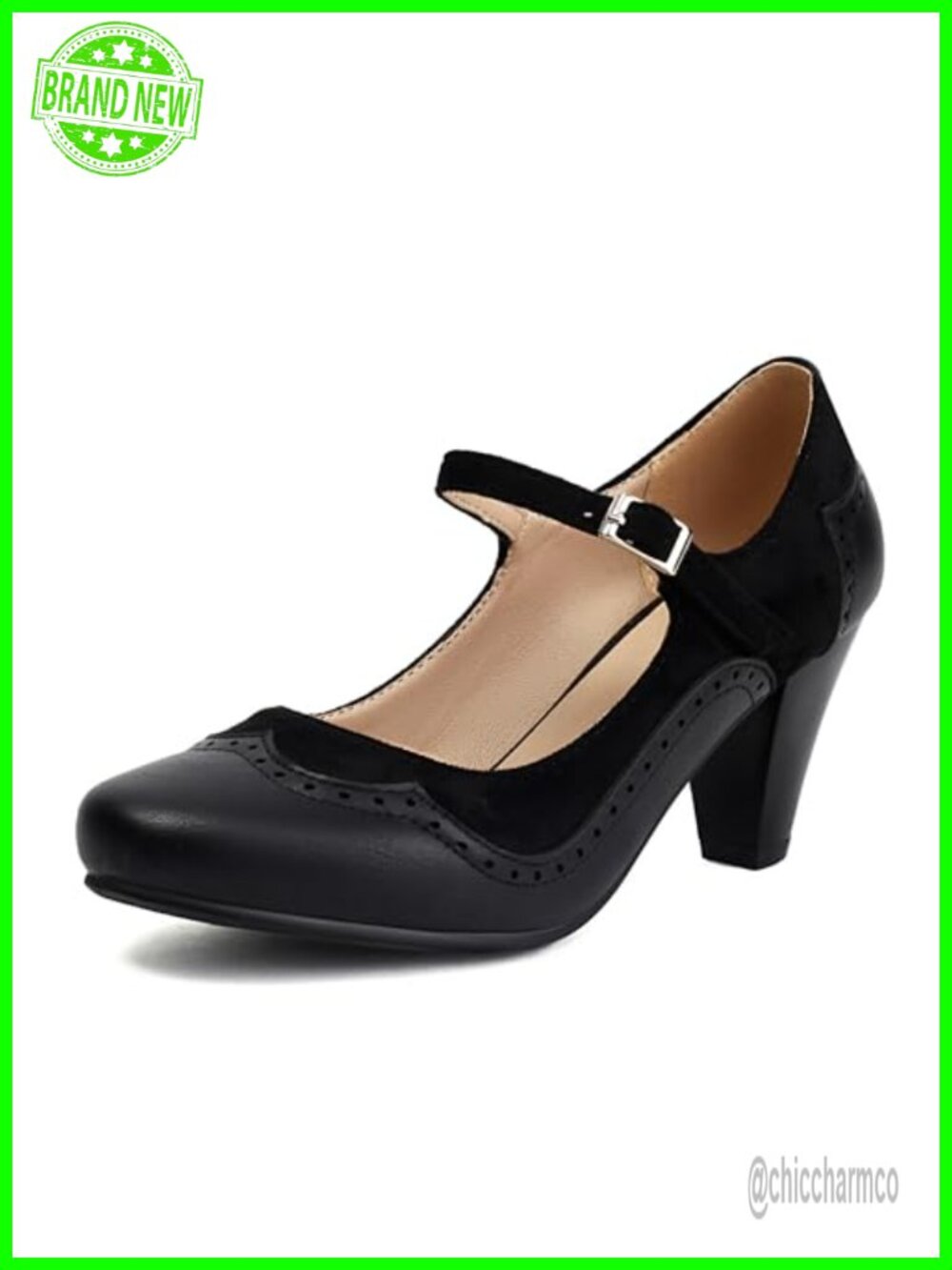 Women's Mary Jane Classic Retro 1920s Pump Heels Gatsby Oxford Pattern Vintage
